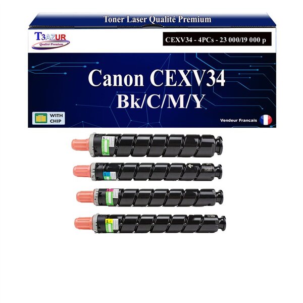 T3AZUR -4x Toners compatibles avec Canon IR-C2020 IR-C2025i IR-C2030 IR-C2050 IR-C2058 IR-C2100 IR-C2105 IR-C2220i IR-C2225 IR-C2230 remplace Canon CEXV34