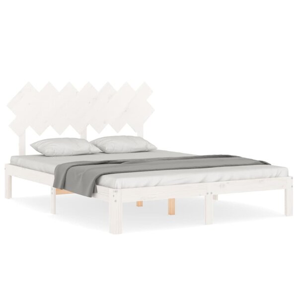 vidaXL Cadre de lit avec tête de lit blanc 140x190 cm bois massif