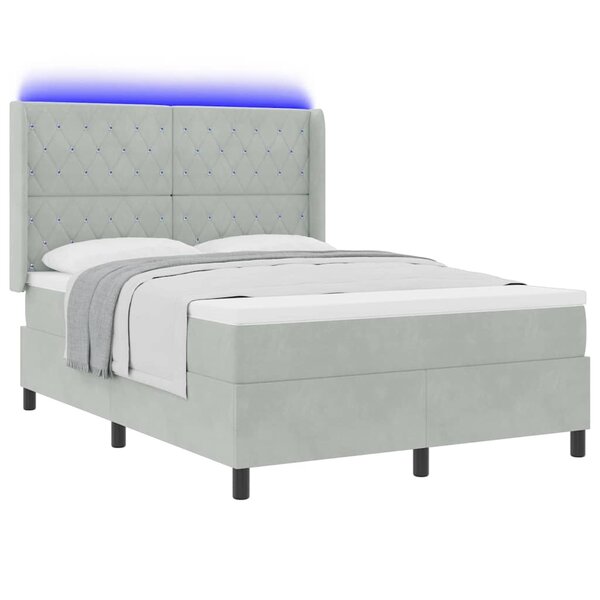 vidaXL Lit à ressorts avec bandes LED Gris clair 140 x 200 cm Velours