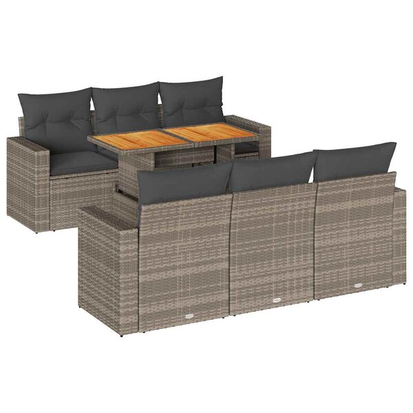 vidaXL Salon de jardin avec coussins 7 Pièces gris résine tressée