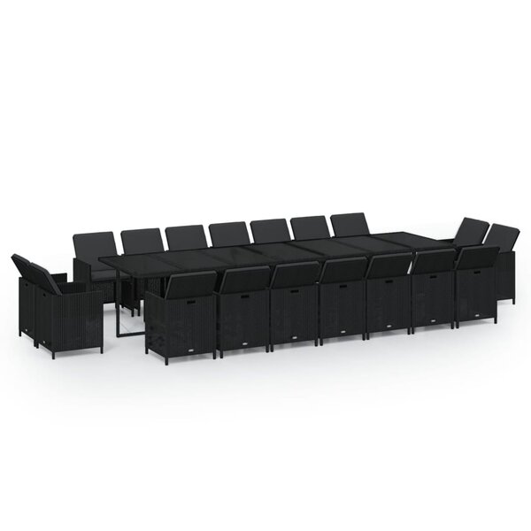 vidaXL Ensemble à dîner de jardin coussins 19 Pièces Résine tressée Noir