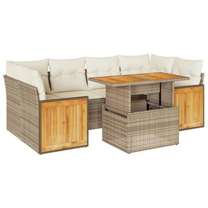 vidaXL Salon de jardin avec coussins 7 Pièces beige résine tressée acacia