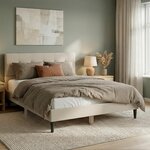 Lit rembourré 140x200 cm beige - avec sommier à lattes - cadre de lit double en tissu