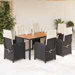 vidaXL Ensemble à manger de jardin coussins 7Pièces Noir Résine tressée