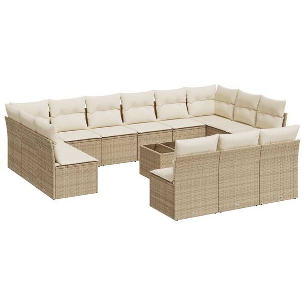 vidaXL Salon de jardin avec coussins 14 Pièces beige résine tressée