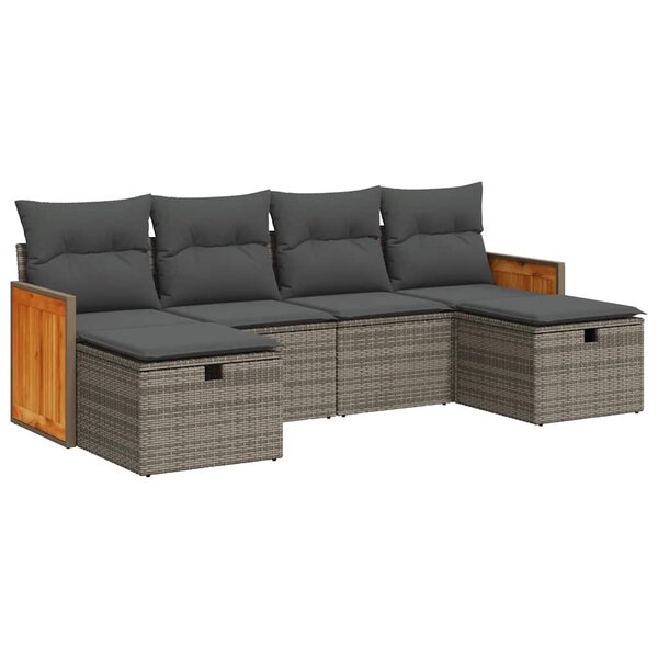 vidaXL Salon de jardin 6 Pièces avec coussins gris résine tressée