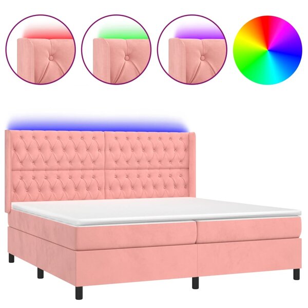 vidaXL Sommier à lattes de lit matelas et LED Rose 160x200 cm Velours
