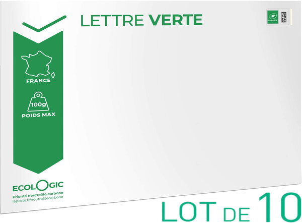 Prêt-à-Poster - Lettre Verte - 100g - Format C4 - Enveloppes en lot de 10