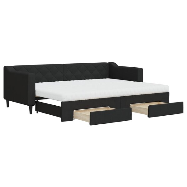 vidaXL Lit de jour avec gigogne et tiroirs noir 80x200 cm tissu