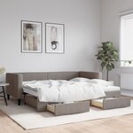 vidaXL Lit de jour avec gigogne et tiroirs taupe 90x200 cm tissu