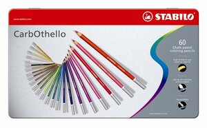 Boîte métal de 60 crayon de couleur fusain pastel carbothello + taille-crayon stabilo