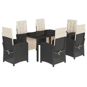 vidaXL Ensemble à manger de jardin coussins 7Pièces Noir Résine tressée