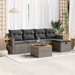 vidaXL Salon de jardin 6 Pièces avec coussins gris résine tressée