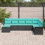 vidaXL Ensemble de canapé de jardin avec coussin 8 Pièces Noir Poly rotin
