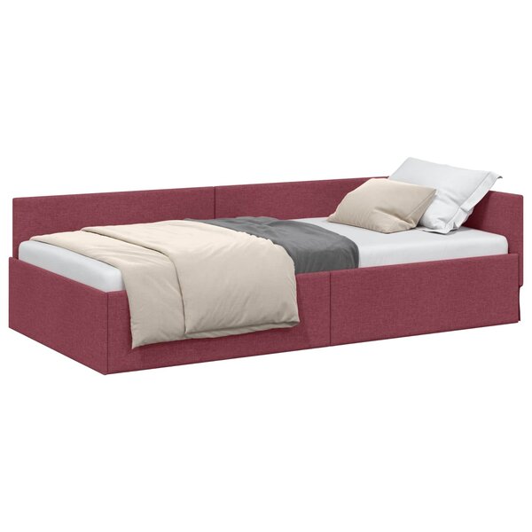 vidaXL Cadre de lit d'angle Bordeaux 90 x 190 cm tissu