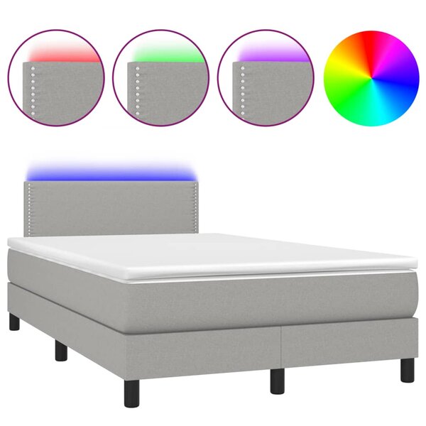 vidaXL Sommier à lattes de lit matelas LED gris clair 120x190 cm tissu