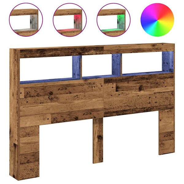 vidaXL Armoire tête de lit avec LED vieux bois 160x17x102 cm