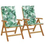 vidaXL Chaises de jardin inclinables 2Pièces et coussins bois massif teck