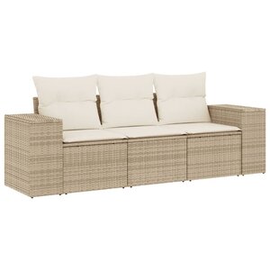 vidaXL Salon de jardin avec coussins 3 Pièces beige résine tressée
