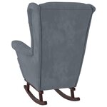 vidaXL Fauteuil à bascule à oreilles en velours gris foncé bois massif