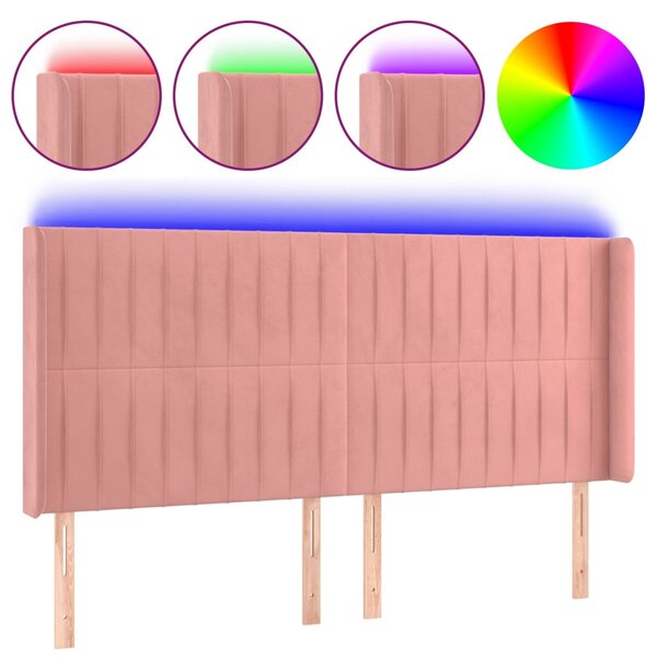 vidaXL Tête de lit à LED Rose 163x16x118/128 cm Velours