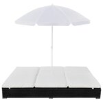 vidaXL Chaise longue d'extérieur avec parasol Résine tressée Noir