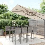 vidaXL Ensemble de bar de jardin 9 Pièces avec coussins gris poly rotin