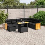 vidaXL Salon de jardin 9 Pièces avec coussins noir résine tressée