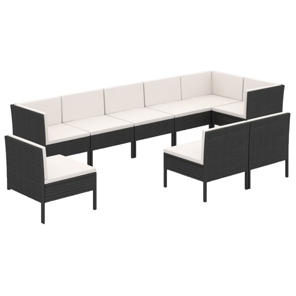 vidaXL Salon de jardin 9 Pièces avec coussins Résine tressée Noir