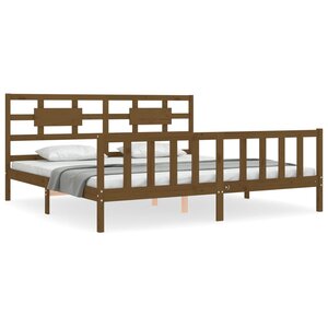 vidaXL Cadre de lit avec tête de lit marron miel 200x200cm bois massif