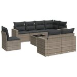 vidaXL Salon de jardin 9 Pièces avec coussins gris résine tressée