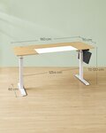 Bureau assis debout électrique 70 x 160 x (72-120) cm table réglable en hauteur mémoire 4 hauteurs pochette cadre en acier dessus épais blanc pur et gris tourterelle 12_0004550