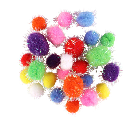 Pompons Pailletés glitter 1 5 à 2 2 cm Assortiment x25