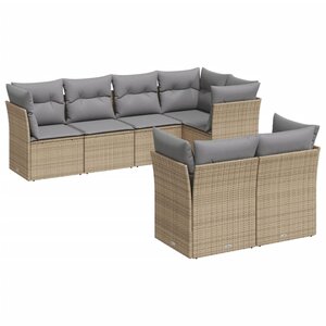 vidaXL Salon de jardin avec coussins 7 Pièces beige résine tressée