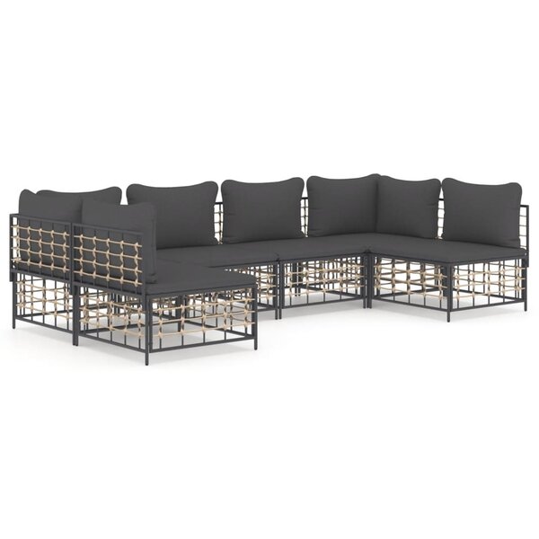 vidaXL Salon de jardin 6 Pièces avec coussins anthracite résine tressée