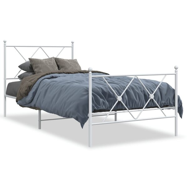 vidaXL Cadre de lit métal sans matelas avec pied de lit blanc 90x200cm