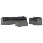 vidaXL Salon de jardin 7 Pièces avec coussins résine tressée gris