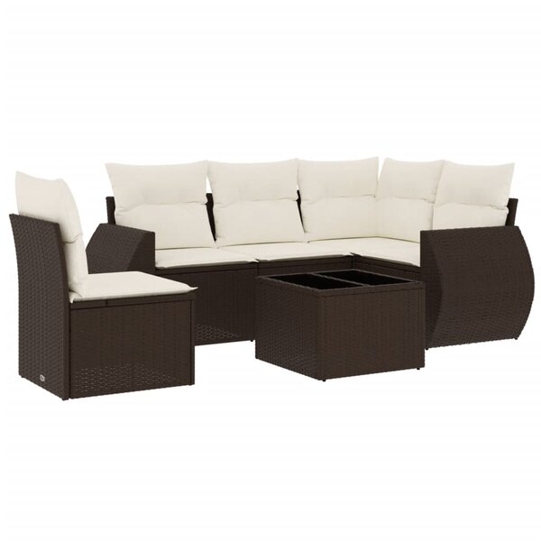 vidaXL Salon de jardin avec coussins 6 Pièces marron résine tressée