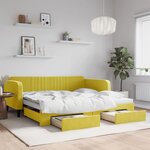 vidaXL Lit de jour avec gigogne et tiroirs jaune 100x200 cm velours