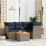 vidaXL Salon de jardin 5 Pièces avec coussins gris résine tressée