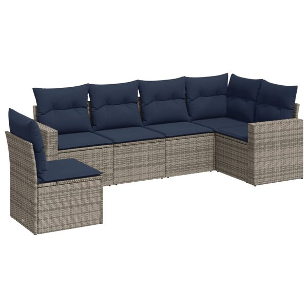 vidaXL Salon de jardin 6 Pièces avec coussins gris résine tressée