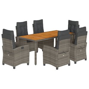 vidaXL Ensemble à manger de jardin et coussins 7 Pièces gris rotin