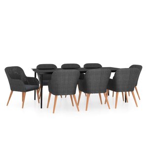 vidaXL Ensemble à manger de jardin avec coussins 9 Pièces noir