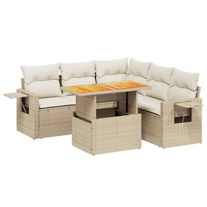 vidaXL Salon de jardin avec coussins 6 Pièces beige résine tressée