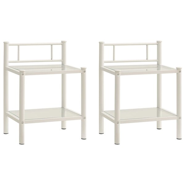 vidaXL Tables de chevet 2 Pièces Blanc et transparent Métal et verre