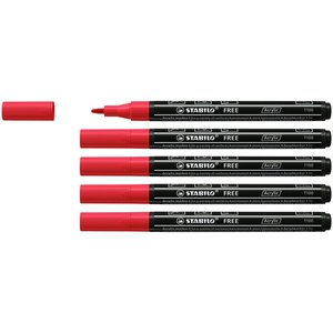 Marqueur pointe fine FREE acrylic T100 rouge x 5 STABILO