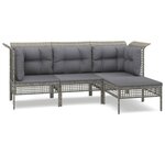 vidaXL Salon de jardin 4 Pièces avec coussins Gris Résine tressée