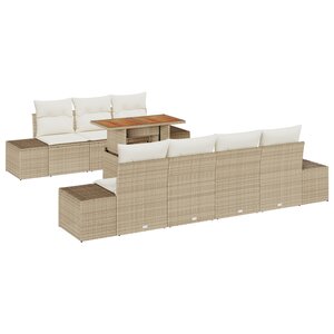 vidaXL Ensemble de salle à manger de jardin 8 pièces avec coussins en beige en poly rotin et acacia