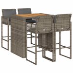 vidaXL Ensemble de bar de jardin 5 Pièces avec coussins gris poly rotin