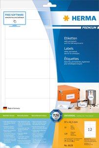 Etui 120 etiquettes premium sur 10 feuilles a4 97,0 x 42,3 mm, blanc herma